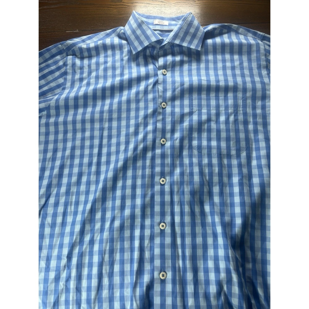 Peter Millar Dress Shirt Mens Large Blue Check Button Down Long Sleeves